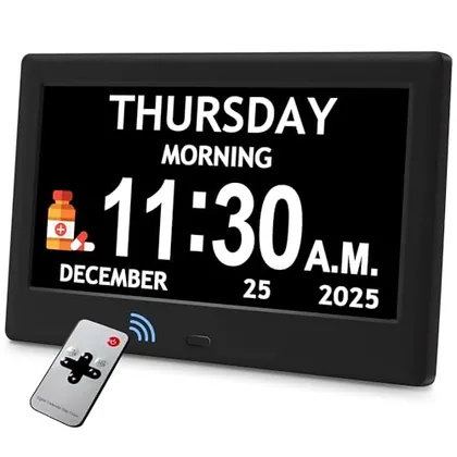 Flyruit 7 in Black& 10.1 in White Dementia Clock Set (2-Pack) - Large