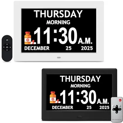 Flyruit 7 in Black& 10.1 in White Dementia Clock Set (2-Pack) - Large