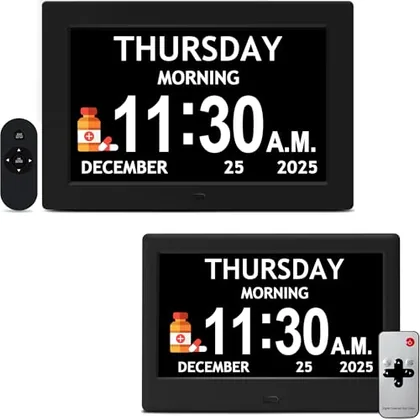 Flyruit 7 in Black& 10.1 in Black Dementia Clock Set (2-Pack) - Large