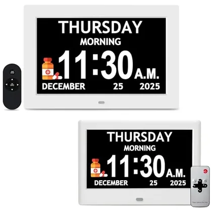 Flyruit 7 in White & 10.1 in White Dementia Clock Set (2-Pack) - Large